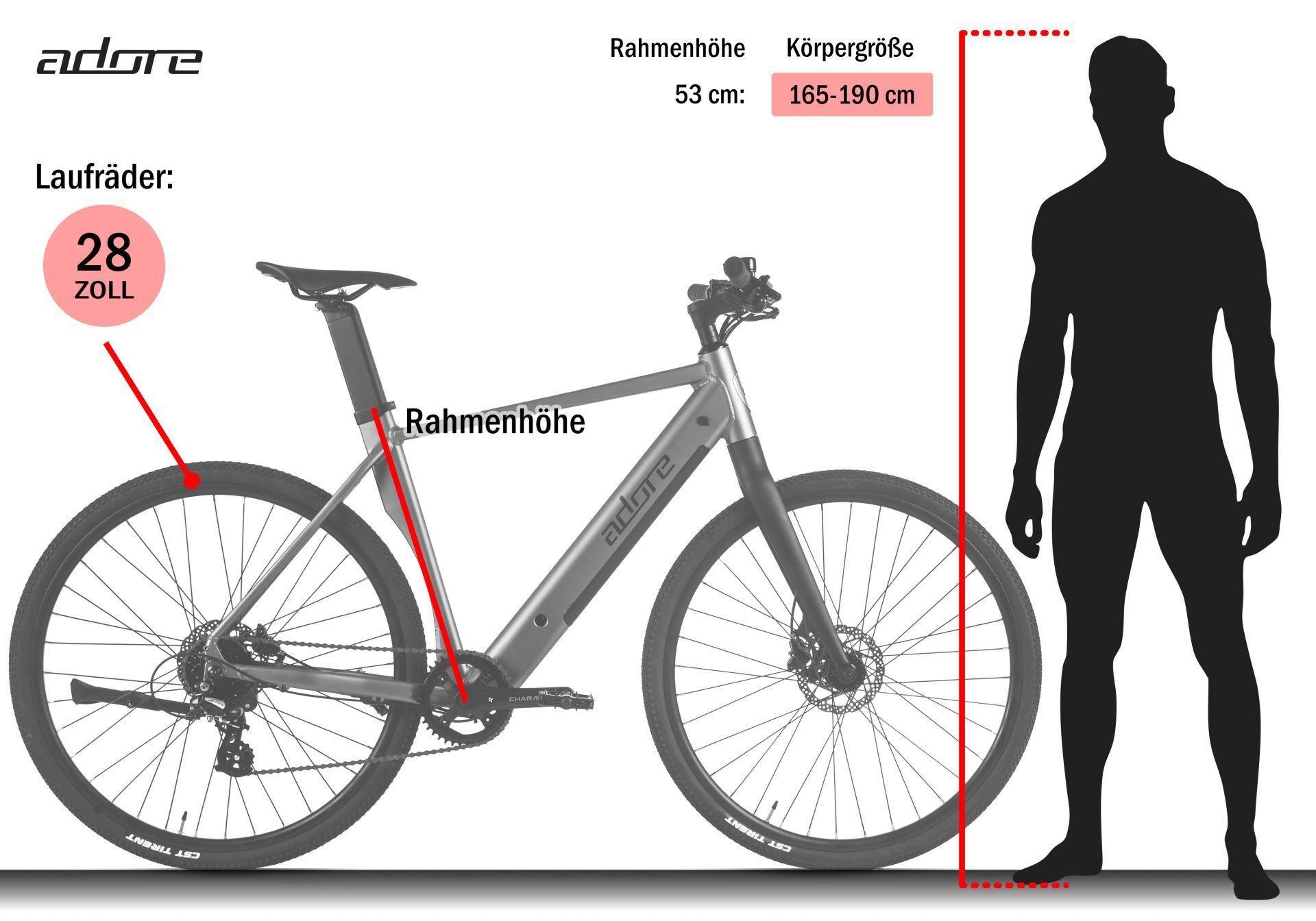Adore E-Urban Bike UBR-770 28″ Stahlgrau Matt